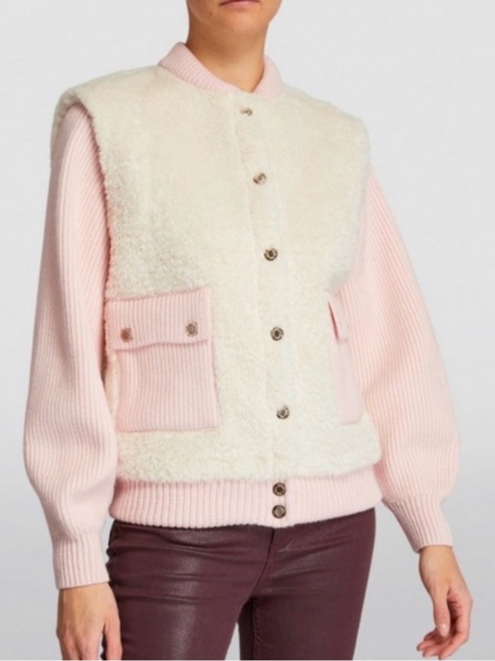 NWT Maje Cream Sherpa & Light Pink Bomber Jacket